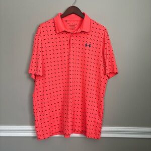 Men's Bright Coral Polo with Navy Accents |Under Armour| sporty athletic comfort